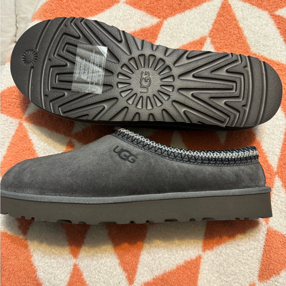 UGG Men's Charcoal Gray Suede Shearling Slip-On Loafers - Picture 2 of 6